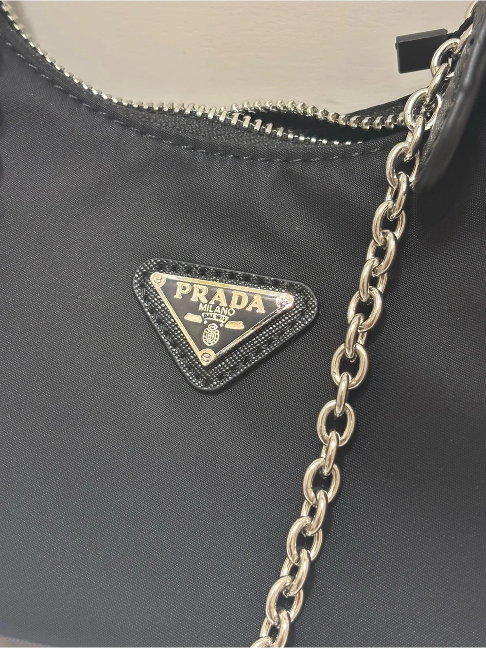 Prada Black Nylon Re-Edition Chain Shoulder Bag with Accessories
